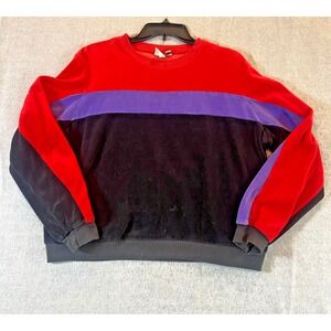 Vintage Jantzen‎ 80's Velour Sweatshirt Large Stripe Tracksuit Hip Hop Pockets
